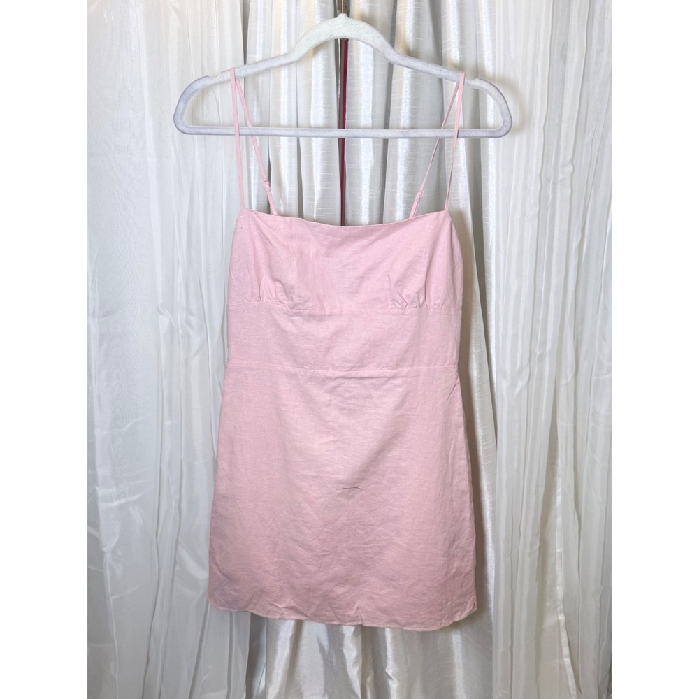 Sunday Best Mini Dress Women 4 Pink Linen Organic Cotton Smocked Back A-Line